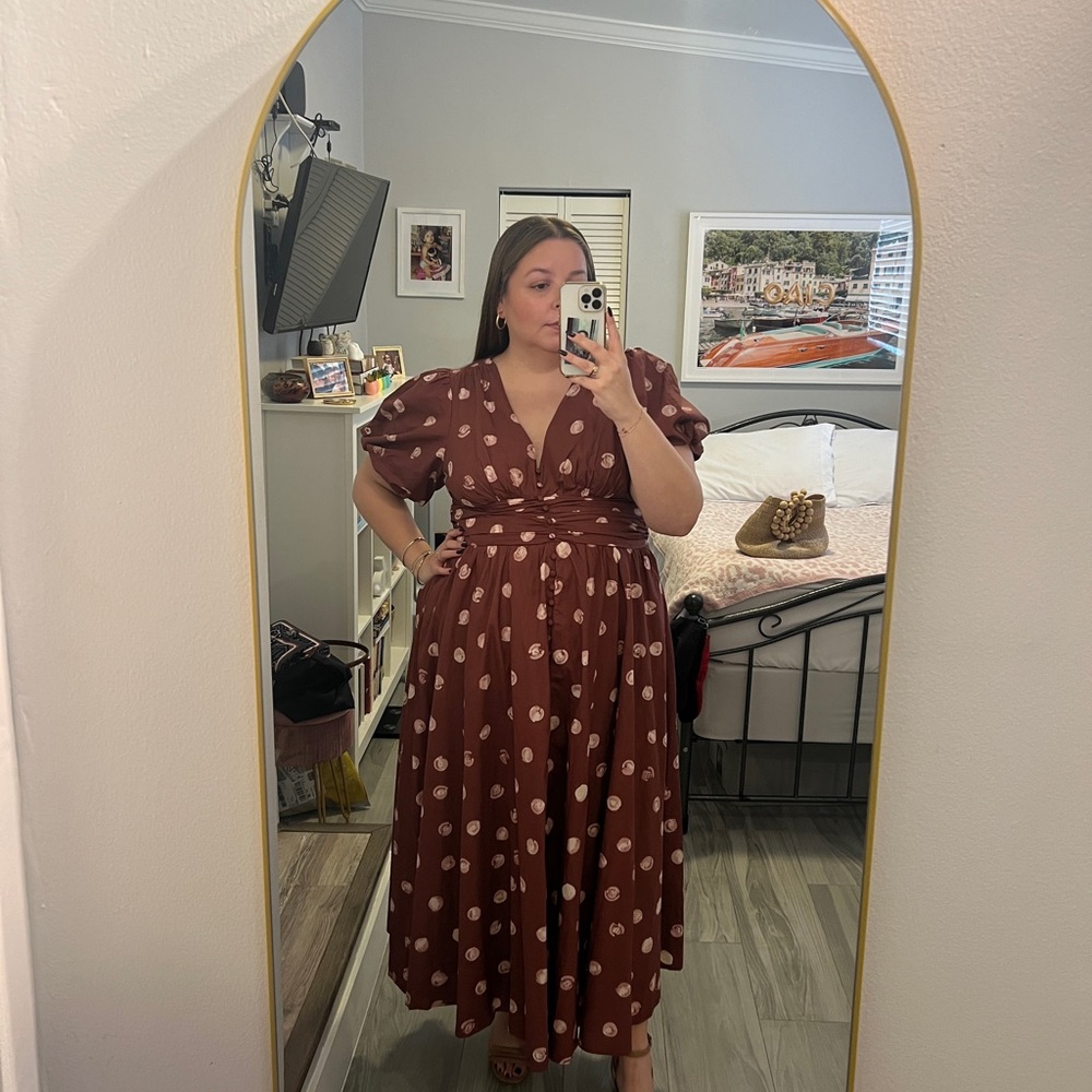 Anthropologie The Katerina Button-Front Dress in Brown Print